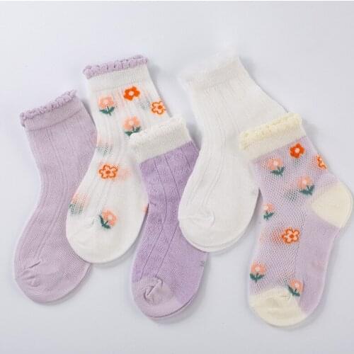 5 Pair Summer Mesh Baby Socks Flower Embroidery Kids Children Boys Girls Ankle Socks Soft Breathable Infant Toddler Floor Socks