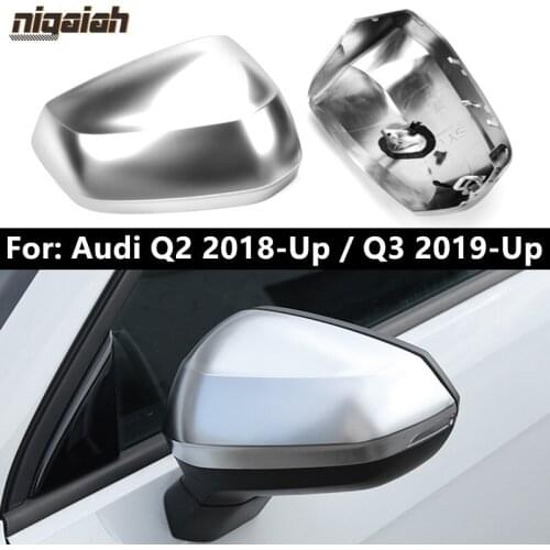 2pcs Side Wing Mirror Cover For Audi Q2 2018 2019 2020 Q3 2019-Up Matte Chrome Rearview Mirror Cap Cover Car Accessories
