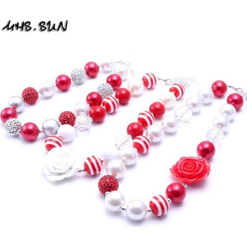 MHS.SUN 2pcs/lot cute baby chunky beads necklace handmade infant kids flower necklace diy jewelry for children hot sale BN100
