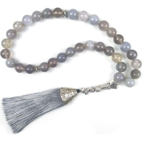 2019 new 10mm grey natural stone Muslim Prayer Beads Islamic Tasbih Allah Prayer Tesbih Islam Misbaha worry beads