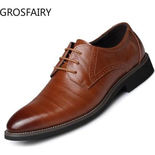 New Mens Leather Shoes England Pointed Toe Lace-up Business Casual Retro Leather Shoes Mens Leather Shoes Large Size 46
