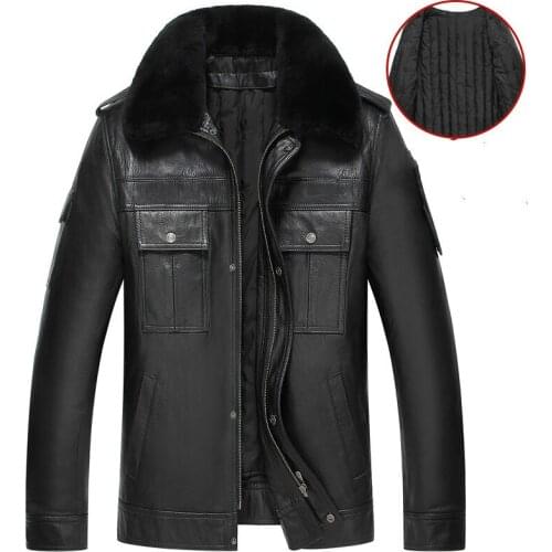 Mens Leather Jacket Genuine Leather Down Jacket Men Clothing Goatskin Mens Jackets Winter Coat Man Thick Clothes Chaqueta Hombr