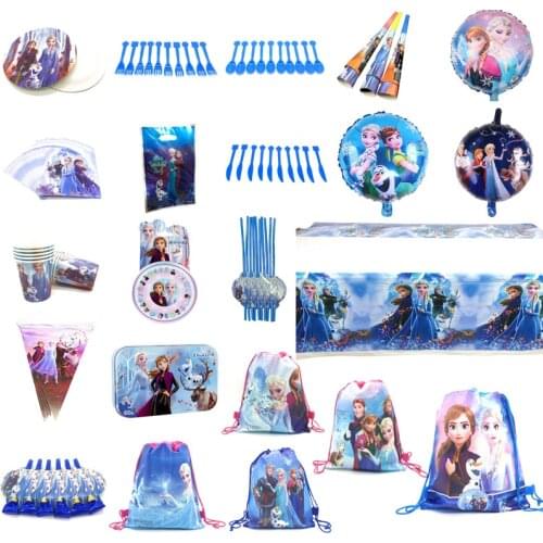 For 10 People Disney Newest Frozen 2 Princess Anna Elsa Tableware Set Children happy Birthday kids Party Supplies Decorations