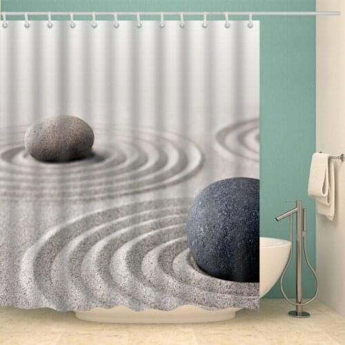 Ivory Sand and Cobblestone Shower Curtain Set with 12 Hooks Natural Plants Bathroom Decoration Washable Polyester Fabric