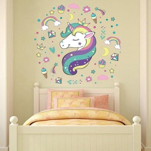 Unicorn Cartoon Wall Stickers Removable Girls Kids Nursery Room Decor For Home Decorations