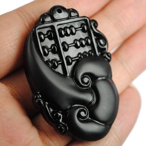 Natural tallado a mano obsidiana cristal colgante RuYi SuanPan moda amantes regalo de joyería