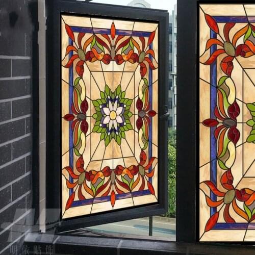 Custom Size Lotus Flower Window Film Static Cling Church Stained Glass Film for Balcony Door Wardrobe Table Window Drop-Shipping