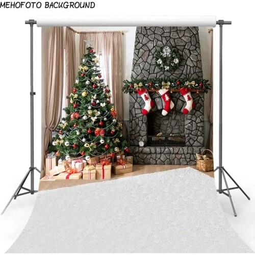Christmas Background Backdrop Fireplace Tree Winter Snow Window Interior Baby Birthday Photography Background For Photo Studio