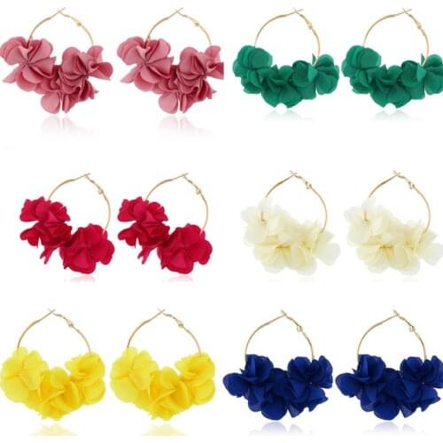Fashion simple creative earrings for women with cloth flower design exquisite hoop female Kolczyki