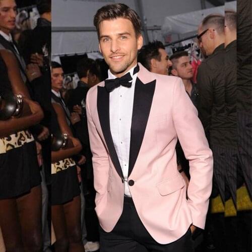 Light Pink Custom Made Men Suits Peaked Lapel Formal Tuxedos For Wedding Bridegroom With Bow Tie Prom Blazers (Jacket+Pants)