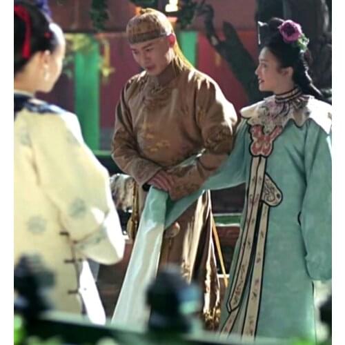 Light Green Embrodiery Opera Costume with Long Sleeve Palace Hanfu Costume for Qing Dynasty Newest TV Play Story of YanXi Palace