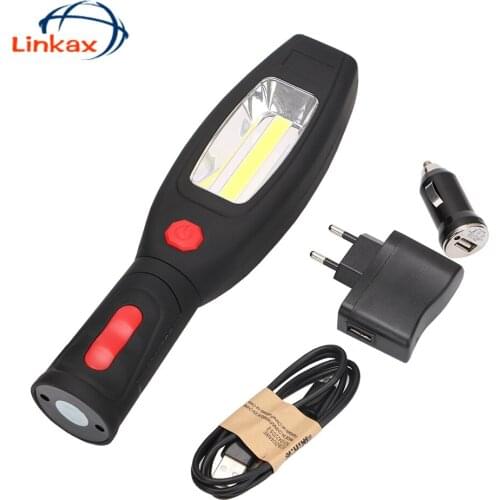USB Rechargeable COB LED Flashlight Magnet Torch Work Light Lamp with Car Charge Built-in 2200mAh rechargeable battery Torch
