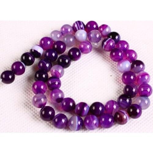 TUMBEELLUWA 8mm Purple Stripes Agate Round Stone Bead Loose Spacer Beads For Jewelry Making Bracelet Necklace Accessories