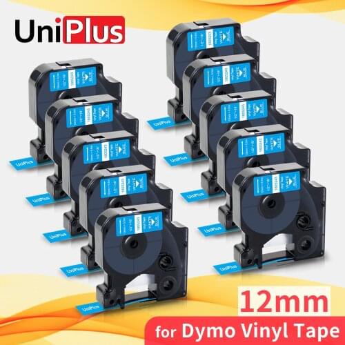 UniPlus 10PK Vinyl Industrial Label Tape 12mm 1805243 Compatible Dymo Rhino Vinyl Tape White on Blue for Rhino Label Maker 6000