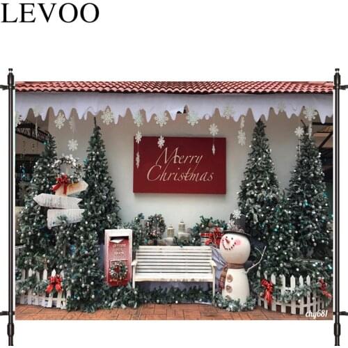 LEVOO Photography Background Merry Christmas Snowman Chair Pine Fence Backdrop For Photo Studio Photocall Vinyl Background