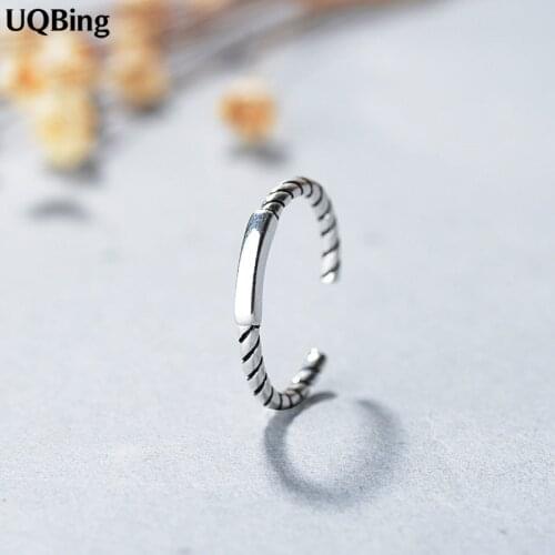 Vintage 925 Thai Silver Smooth Face Thread Rings Smooth Geometric Open Rings Jewelry
