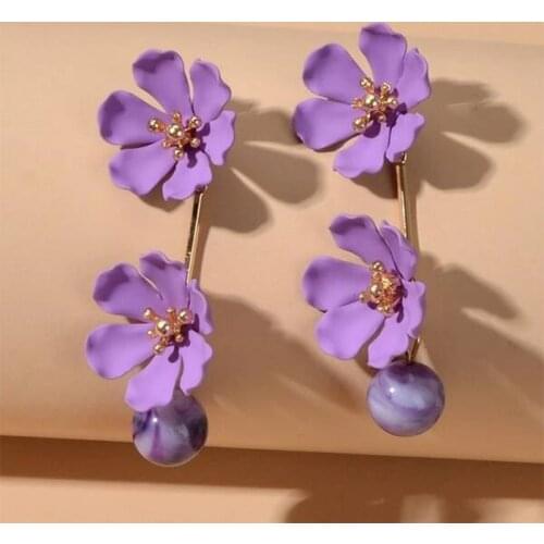 Flower Dangle Earrings for Women Purple Metal Korean Style Hoop Earring Aretes De Mujer Modernos 2021 Cute Wholesale Earrings