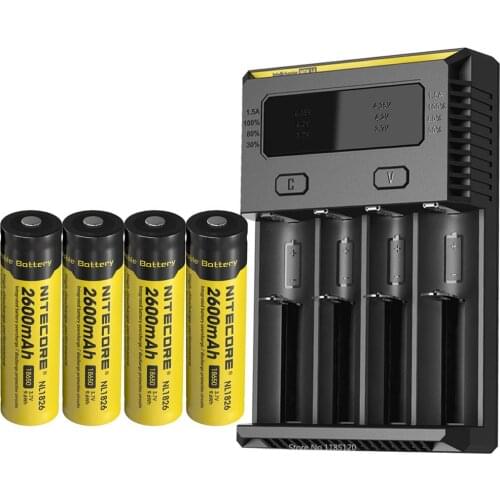 NITECORE NEW I4 Charger OLED Screen battery Charger + NITECORE 18650 2600mAh NL1826 3.7V 9.6Wh Rechargeable Li-ion Battery
