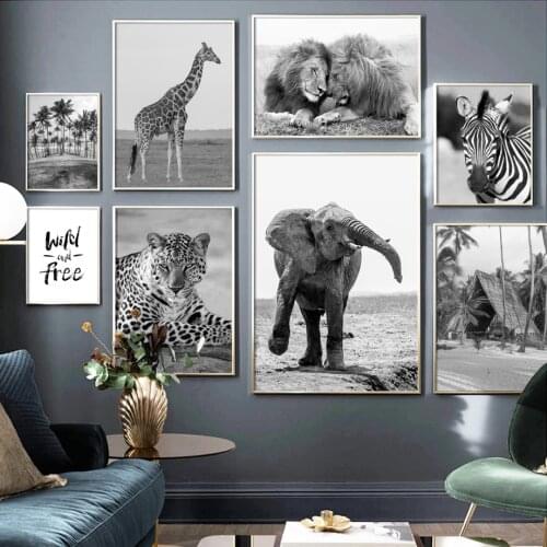 Zebra Elephant Lion Leopard Giraffe Palm Wall Art Canvas Painting Nordic Posters And Prints Wall Pictures For Living Room Decor