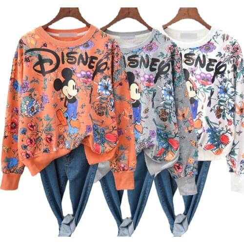 2021 Disney Mickey Mouse Womens Sweatshirt Chinese Style Hoodie Loose Ladies Long Sleeve T-shirt Cartoon Anime Top Hooded Women