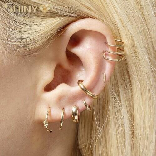 Real 925 Sterling Silver High Quality Geometric Curved Knot Charm Circle Hoops Gold Color Hot Fashion Girl Women Earring