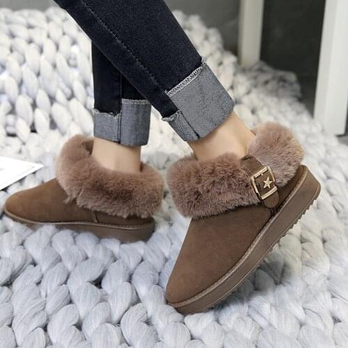 2019 Winter Snow Boots Women belt buckle Flat Ankle Boots for Woman Solid Round Toe Warm Casual Female Boots O6-88