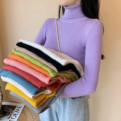 Women Pullover Autumn Winter Roller-on collar Long sleeve Temporary tricked Jumper Fashion Slim elasticity Pullover Pullover Wom
