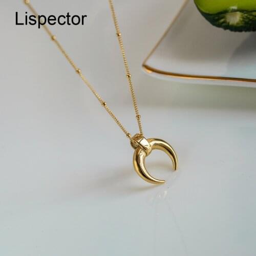 Lispector 925 Sterling Sliver Bohemian Crescent Pendant Necklace for Women Simple Elegant Ox Horn Moon Necklaces Female Jewelry