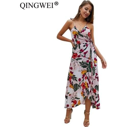 New V Neck Women Summer Sexy Elegant Short Sleeve Printed Maxi Sling Printing Casual Dress Vintage Vestidos Verano 2019