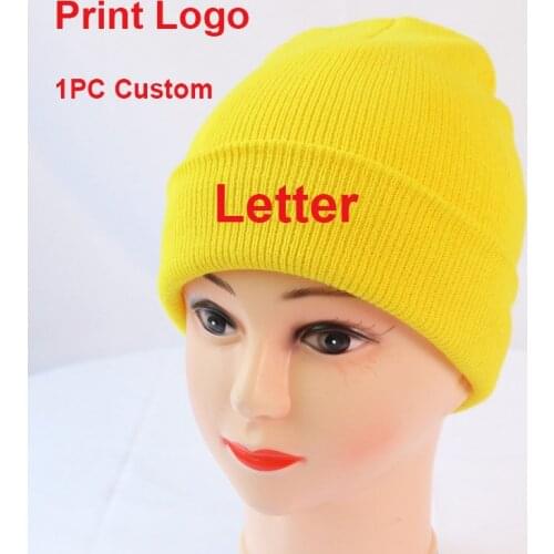 1PC custom logo winter knit hat Diy print logo knitted beanies caps Unisex men and women casual warm ski hat bonnet gorras