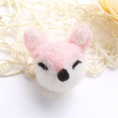 1PC Cute Fox Animal Wool Felt DIY Craft Poke DIY Kits Multiuse Christmas Tree Decorations Brooch Children Hair Band Pink Fuchsia