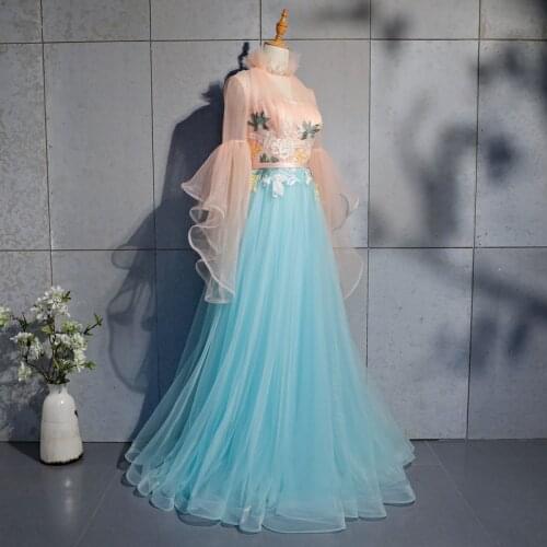 100%real luxury flower embroidery ruffled collar princess long gown medieval dress/victoria belle gown