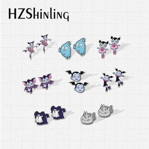 2021 New Arrival Cartoon Movies Vampire Girl Vampirina Characters Epoxy Handcraft Jewelry Acrylic Stud Earrings for Kids