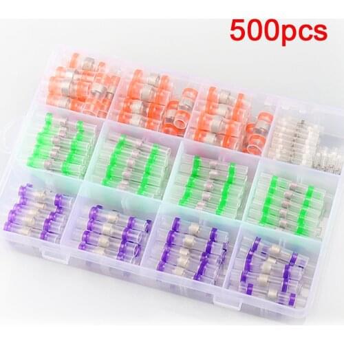 250/500Pcs Heat Shrink Butt Crimp Terminals Waterproof Solder Seal Electrical Connectors Wire Cable Splice Kit Automotive Marine