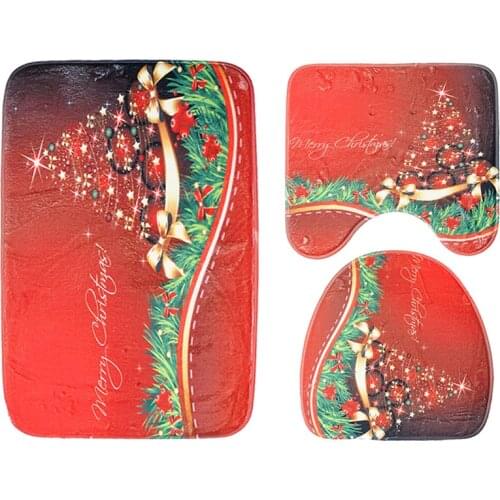 3PCs/Set Toilet Seat Cover WC Bathroom Mat Set Pedestal Rug + Lid Toilet Cover + Bath Mat Portable Toilet Christmas Toilet Mat