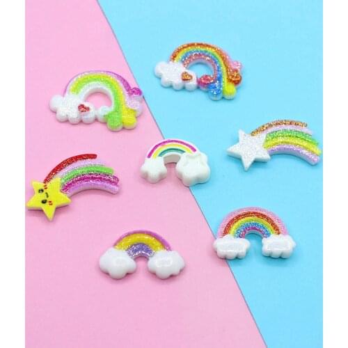 5pcs/Lot Slime Charms Cloud Rainbow Slime Accessories Beads Making Supplies With Drawstring Pouch For DIY Crafts