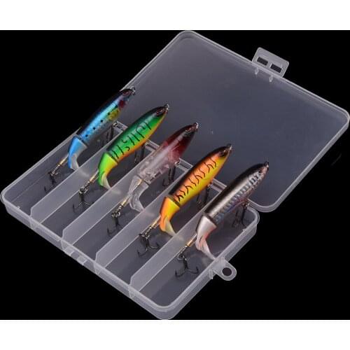 5Pcs Floating Popper Fishing Lure Box 10cm 13g Artificial Hard Bait Wobbler Rotating Tail Fishing Tackle 3D Eyes Sea Fishing
