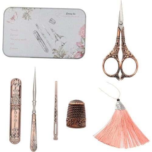 5Pcs Embroidery Scissors Sewing Kit Sewing Tools Needle Case Thimble Awl