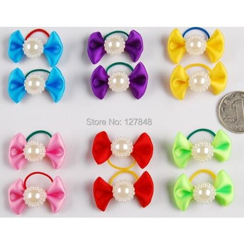 50pcs/lot Pet Grooming Accessories,Mixed Ribbon Hair Bow Dog Rubber Bands Dog Hair Bows, Dog Show Supplies