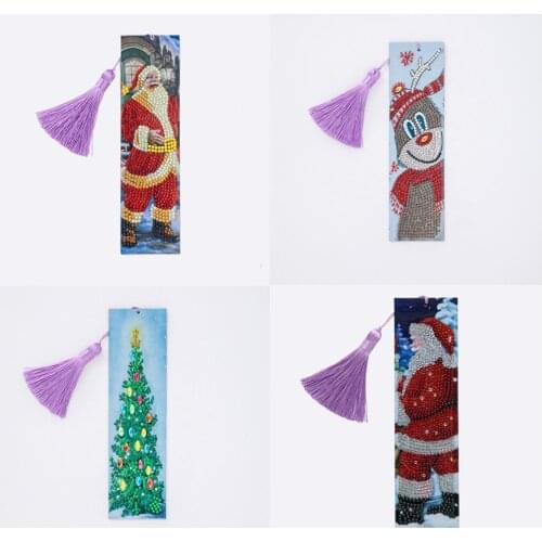 Diamond Painting Bookmark Santa Claus Diamond Embroidery Tassel Book Marks for Children Christmas Gifts for Kids Christmas Tree