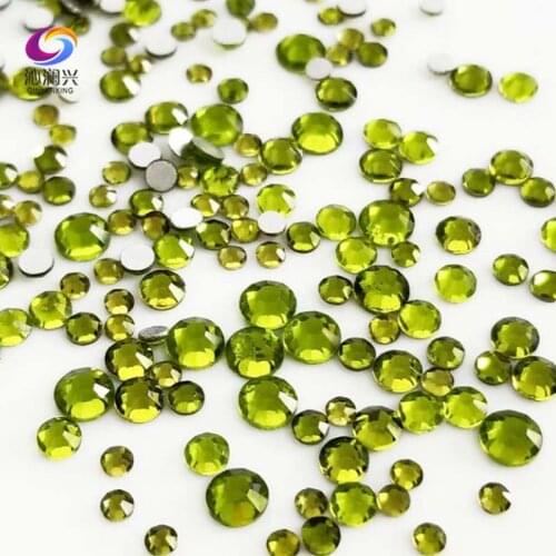 Free shipping 300pcs Mix SS4-SS16 Size Olive green Non HotFix flatback glass crystal 3D Nail Art Rhinestone diy Decorations