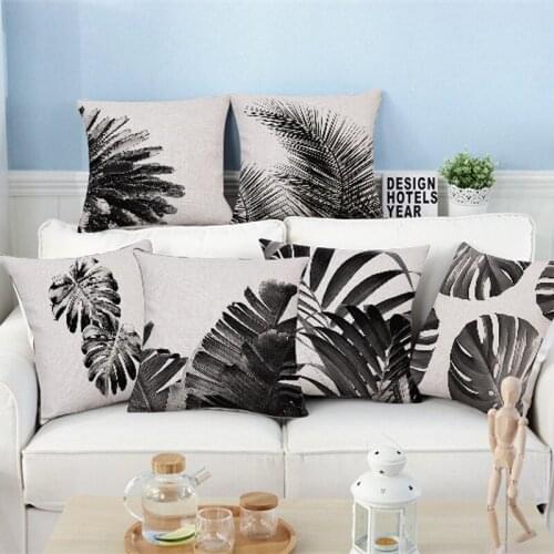 Black and White Geometric Decorative Pillowcases Cotton line plants Europe simple home style Striped Geometric sofa pillowcase