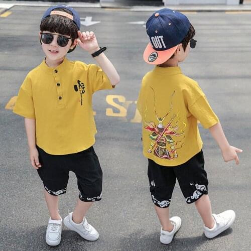 Two Colors Cute Casual Summer Cartoon Kids Boys Suit T-shirt+Shorts For Age 18M-8Yrs Baby Boys Clothing Set Fashion Clothes Suit