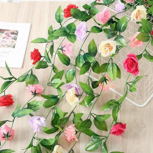 240cm Silk Artificial Roses Flowers Rattan String Vines For Home Wedding Decoration Fake plants DIY Hanging Garland wreath wall