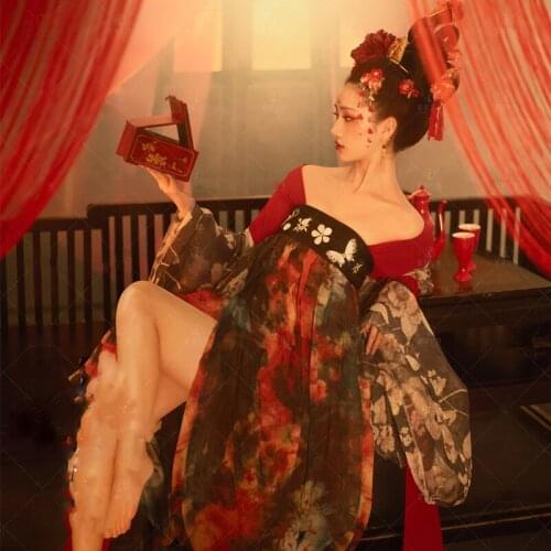 Jing Zhong Luan WYJN Red Female Photography Costume Hanfu Tang High Waist Ruqun Stage Show Performance Costume Han