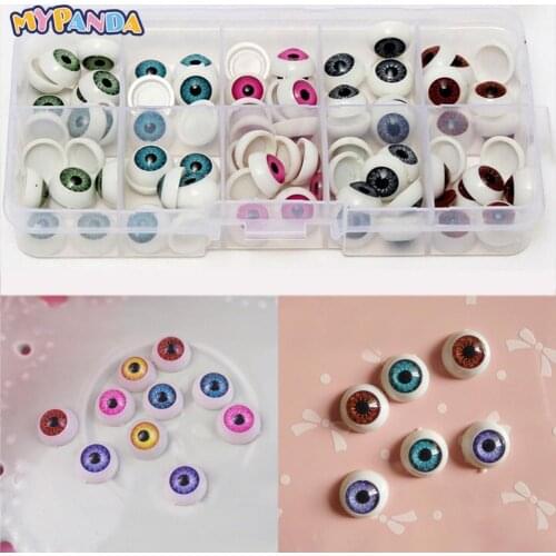 1 Pairs/Set Wholesale Dolls Eyeball Accessories High Quality 12MM Acrylic Doll Eyes Reborn Mix Colors Half Round Eyes Toys