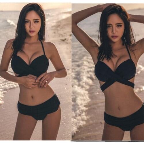 Summer Fashion X-Style Cross Sexy Concentrated Shape Peach Bikini Beach Neck Hung Swimsuit for Women 2 Piece Set Bathing Suit