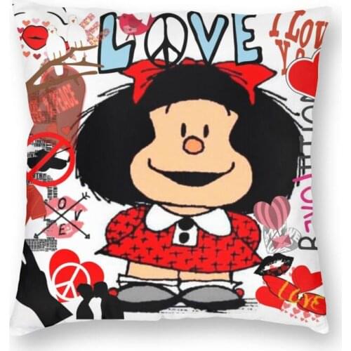 Fashion Love And Mafalda Surrounded By Hearts Square Throw Pillow Case Home Decorative Print Quino Cartoon Cushion Cover for Car