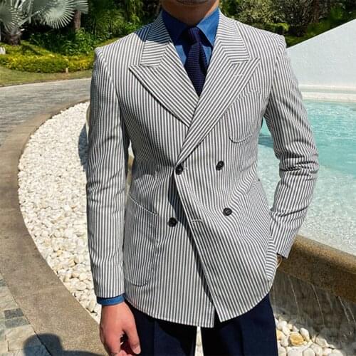 YIWUMENSA Striped Smoking Business Double Breasted Tailor-Made Suits Jacket Formal Mens Coats Blazers Tuxedos Slim Fit 2021