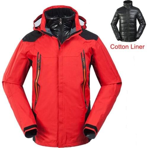Men Jackets Autumn And Winter Outdoor Thick Waterproof Skiing Hiking Two-Piece Warm Liner Sportswear Cold-resistant Windbreaker